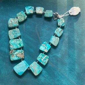 Turquoise Stone Necklace with Silver Accents. Iris and Lilly